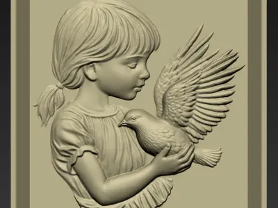 Little Girl Holding a Pigeon A13 3D print model