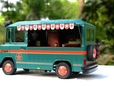 Mercedes 508 L Coffe Truck Low-poly 3D model