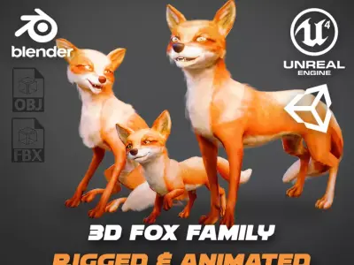 Fox Family Pack - Stylized Animated Game-Ready Characters Low-poly 3D model