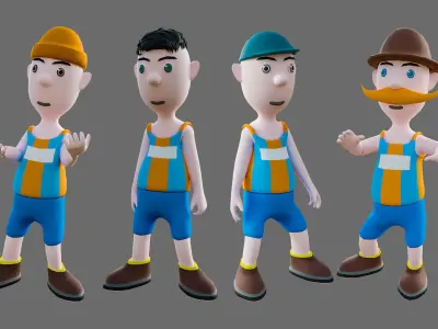 Cartoon characters sports team Low-poly 3D model