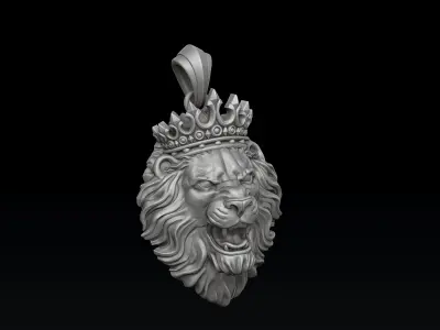 Lion With Crown Pendant  Royal 3D Printable Jewelry Model 3D print model