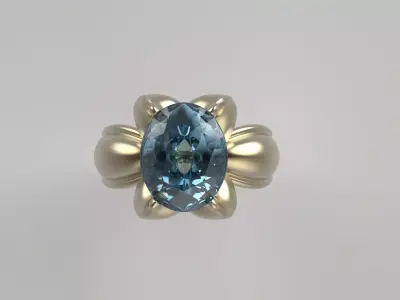 Elegant Gold Ring with Blue Gemstone  oval stone 10x8   3D Model 3D print model