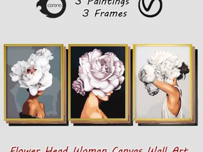 Art Frams 3- 3 Art Flower Head Woman By 3 Frams 3D model