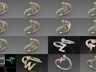ALPHABET JEWELRY RINGS 3D Model Pack