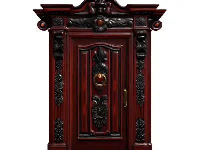 Ornate Victorian Wooden Door  Lanterns Low-poly 3D model