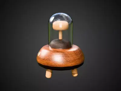Wooden Figure with Glass Dome Low-poly 3D model