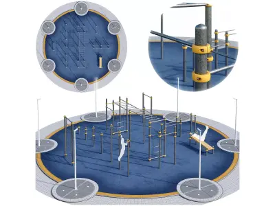 Sports ground with pull up bars Round 3D model