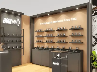 watch booth 10x3 meters 3D model