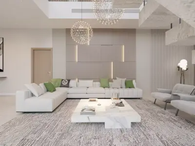 Modern Luxury Living Room and Dining Interior 3D Scene 3D model