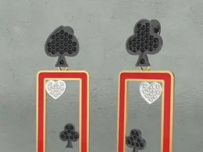 Luxury diamond card suits earrings 3D print model