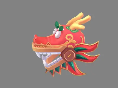 Cartoon dragon dance head set Low-poly 3D model