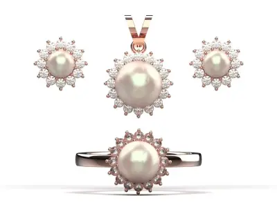 Pearl jewelry stl 3dm Pendant Earring Ring Jewelry Set ps0013 3D print model