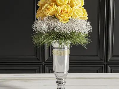 Flower Set 020 Yellow rose white peony 3D model