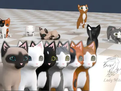 Chibi cat Scottish Fold Low-poly 3D model