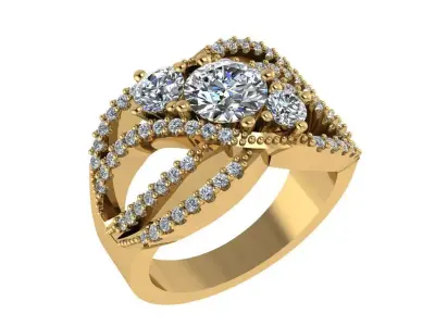 Ring137 gold diamond ring with three stones 3D print model