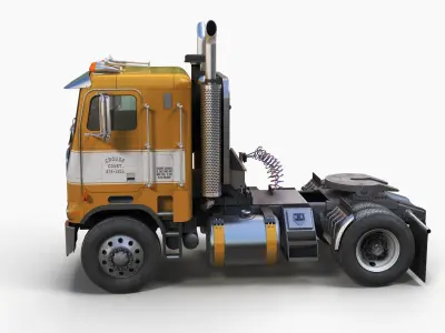 Freightliner Powerliner single axle semitruck Low-poly 3D model