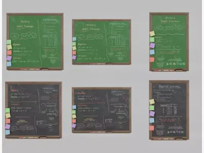 Customizable Wall Wooden Chalkboards -Complete Writing Board Set 3D Model Collection