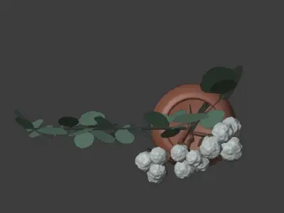 Cotton and Eucalyptus Branches Plant in Amber Glass Jar 3D model