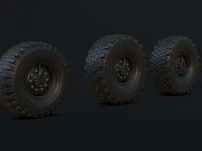 Off-road wheel and three types of tires for KAMAZ trucks Free low-poly 3D model