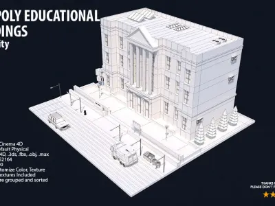 Low Poly Educational Buildings Low-poly 3D model
