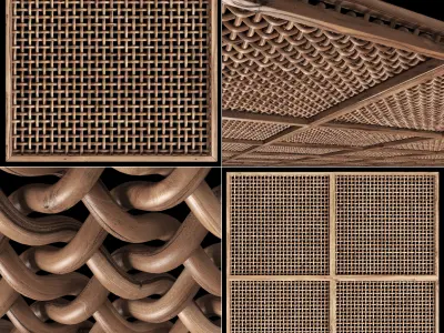 Ceiling crooked thick branch rattan n1 3D model