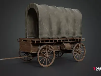 Medieval Covered Wagon - Realistic Wooden Transport Low-poly 3D model