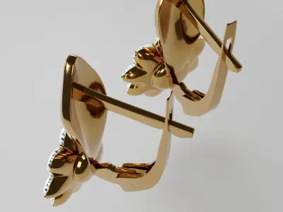 Gold earrings with diamonds 3D model