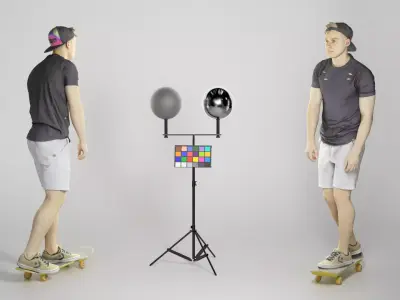 Stylish man riding on skateboard 280 Low-poly 3D model