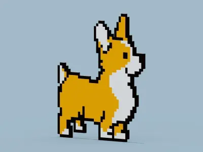 Pixel Corgi Symbol Low-poly 3D model