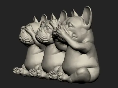 DOG Bulldog See No Evil Hear No Evil Speak No Evil 3D model