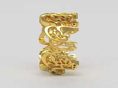 Gold ring with Nastaliq calligraphy design model gr0008 3D print model