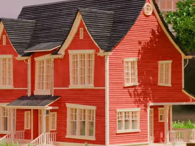 American Style Cottage Exterior 02 Low-poly 3D model