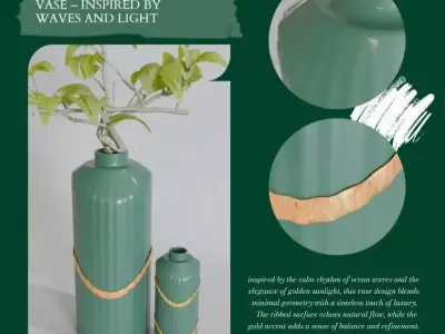 Golden Green Vase Set 01-Blender Procedural 3D Model 3D model