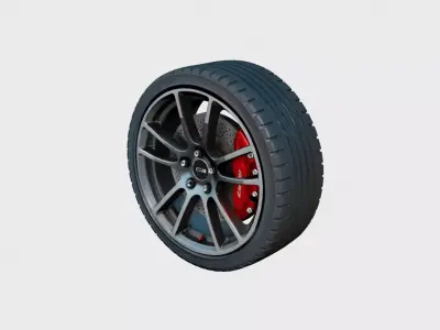 Modern Car Wheel Alloy Rim Brake Disc and Performance Tire 3D model