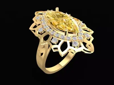 Luxury Marquise Cut Gemstone Halo Ring for Women 1717 3D print model