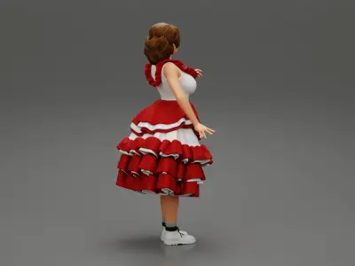 woman standing in frolic dress flamenco 3D print model