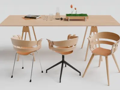 Arco table and Wick chair set 3D model