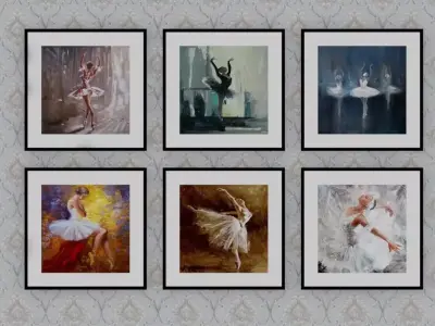 pictureframe set of framed paintings of ballerinas Free 3D model