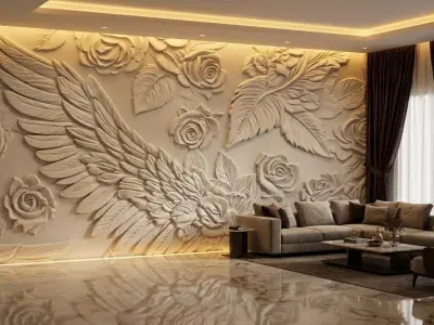 modern panel wall decor set relief stl mural CNC 282  3D model
