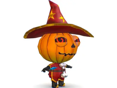 Halloween Pumpkin Fantasy Character Pet Wizard Low-poly 3D model