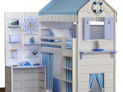 KidsRoom bunk bed with desk 3D model
