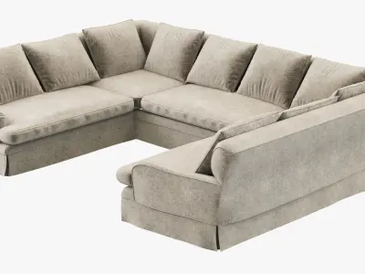 Restoration Hardware Belgian Classic Roll Arm U-Sofa Sectional 3D model