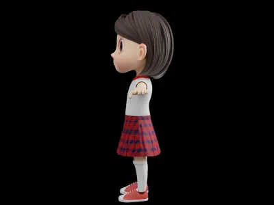 Cartoon School Girl - Fully Rigged Low-poly 3D model