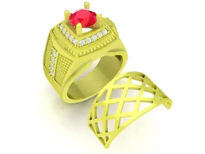 Luxury Square Red Gemstone Diamond Mens Ring  3972 3D print model