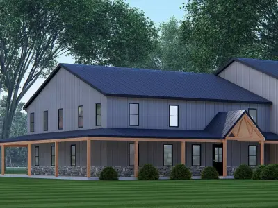 Modern Barndominium House 3D Model with Rustic Metal Siding 3D model