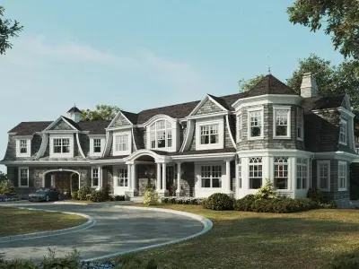 3D house model of a New England style luxury home Low-poly 3D model