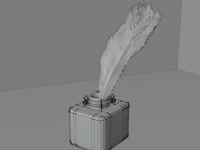 Inkwell with feather Free low-poly 3D model