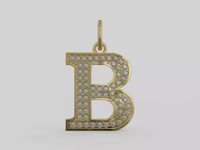 Letter pendant B with diamond  3D print model