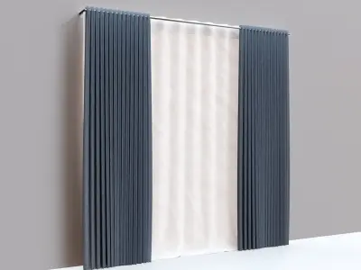 White and Blue Double  Curtains 3D model