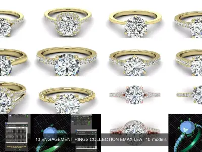 10 ENGAGEMENT RINGS COLLECTION EMAX LEA 3D Model Pack